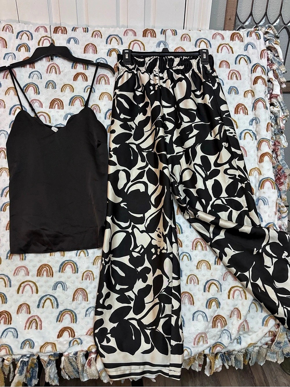 Rachel Zoe Abstract Wide-Leg Pants Set in Black & White XS with Monteau Top Smal
